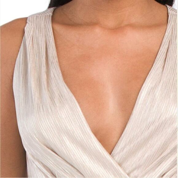 New London Times Women's V-neck Wide Leg High Slits Wrap Stile Metallic Jumpsuit - Picture 2 of 9